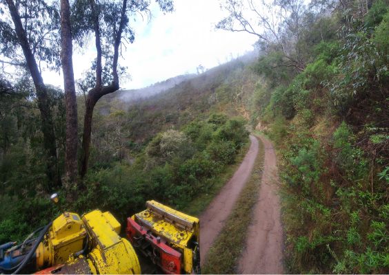 remote-drilling-access-alpine-region-Victoria 564 x 400 Tight access drilling rig mobilized in steep forestry terrain near Myrtleford and Bright.